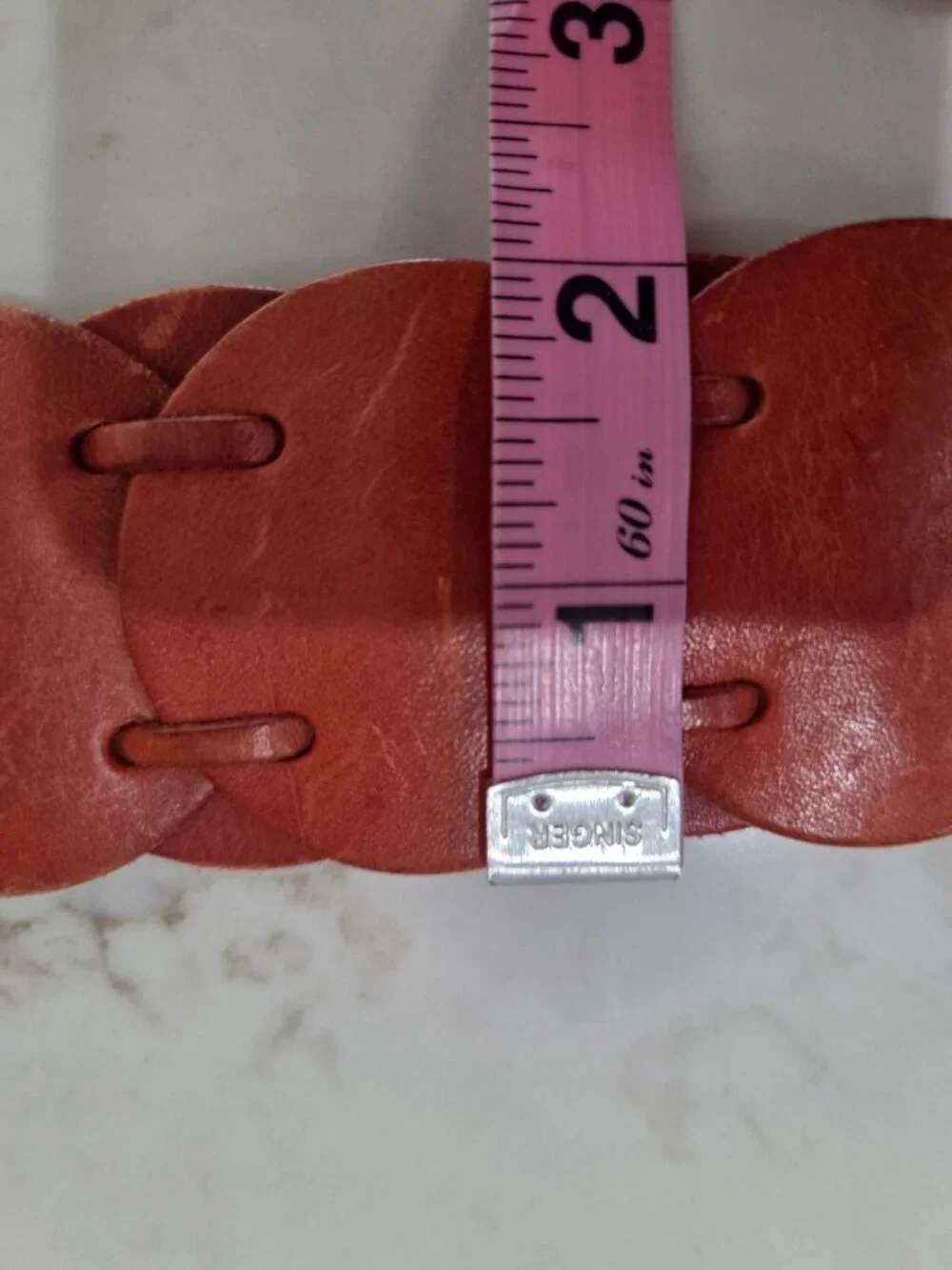 Vtg Fossil Genuine Leather Linked Disc Belt Sz L Boho Western Tie‎ Closure Brown